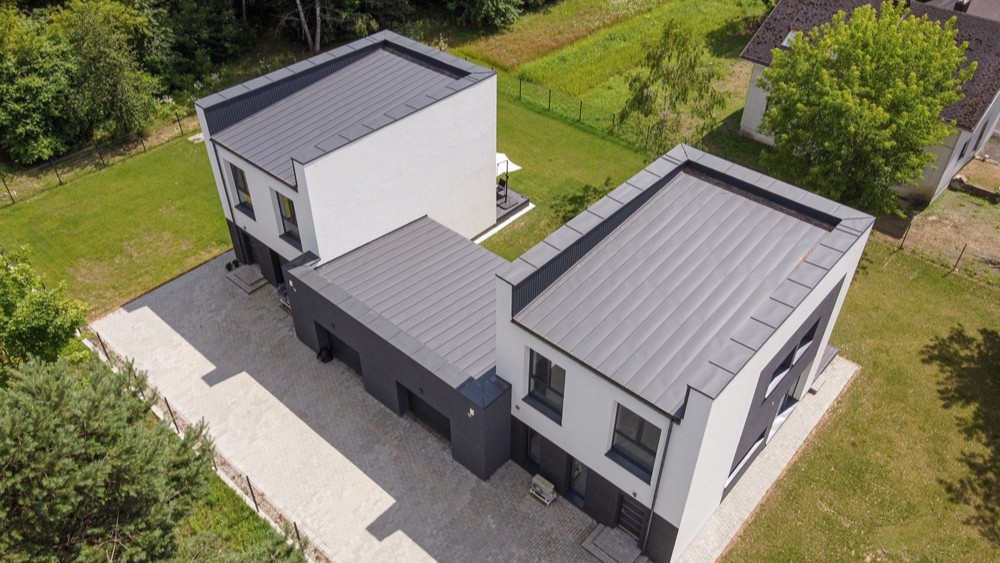 3 matching flat roofs with rain slope